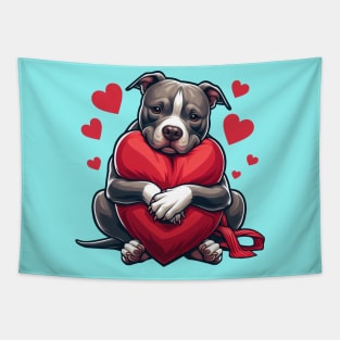 Pitbull Hugs a Heart Pillow Tapestry