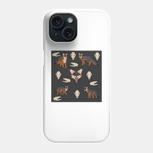 Grey Foxes Black with Skulls Phone Case