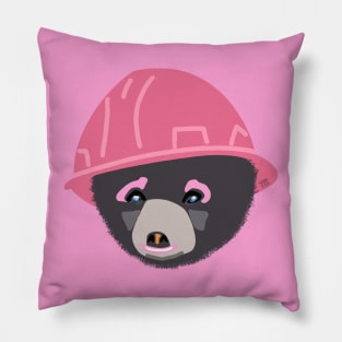 Funny Bear Cub in a Pink Hard Hat Girl Apprentice Construction Humor Pillow