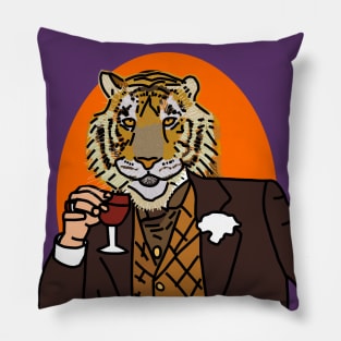 Animals Portrait Tiger In Suit Drinking Wine Pillow
