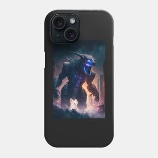 Monster giant robot cyborg attacking the city Phone Case