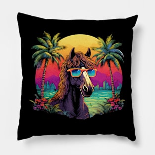 Retro Wave Canadian Horse Good Vibes Pillow