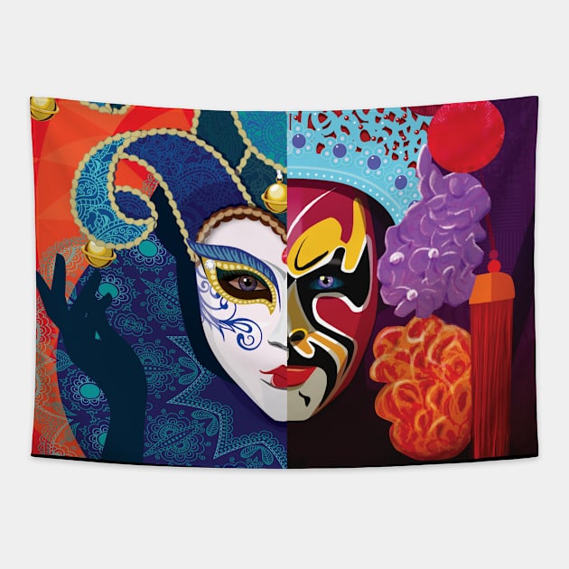 The Masquerade, East meet West Tapestry by one 35 lab