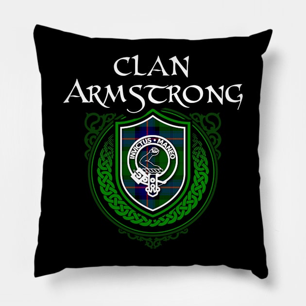 Clan Armstrong Surname Scottish Clan Tartan Crest Badge Pillow by Celtic Folk