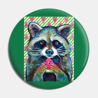 CUTE RACCOON WITH WATERMELON Pin