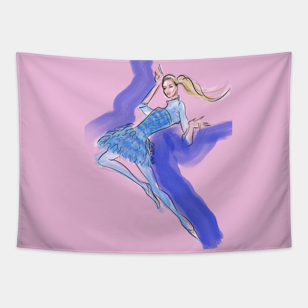 Jumping blond fashion girl Tapestry by PG Illustration