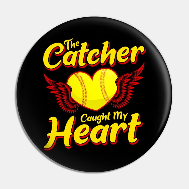 Cute The Catcher Caught My Heart Baseball Softball Pin by theperfectpresents