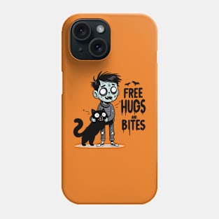 Free Hugs and bites - Cat and zombie kid Phone Case