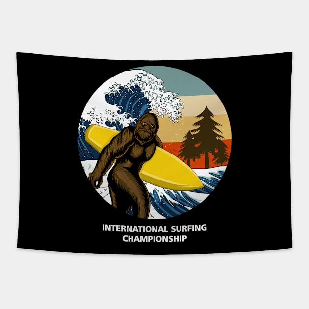 Retro Bigfoot international sufing championship Tapestry by opoyostudio