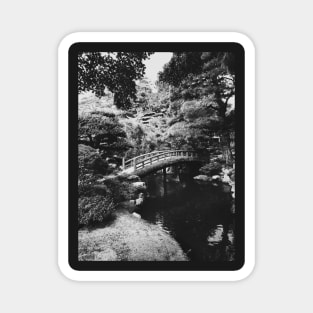 Black and White Shot of Small Bridge in Japanese Garden Magnet