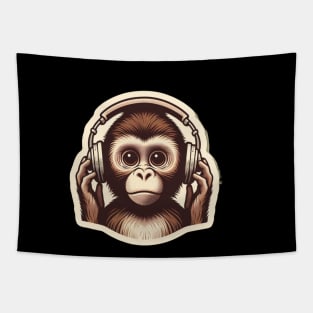 cute monkey with headphones Tapestry
