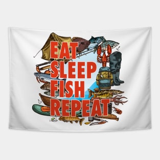 Eeat Sleep Fish Repeat Tapestry