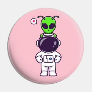 Cute Astronaut With Alien Cartoon Pin