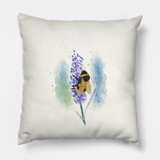 Bumblebee on Purple Flower Pillow