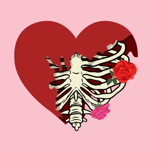 Rib Cage Heart With Roses by J & M Designs