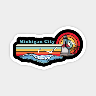 Michigan City Indiana Retro Beach Lighthouse Design Magnet