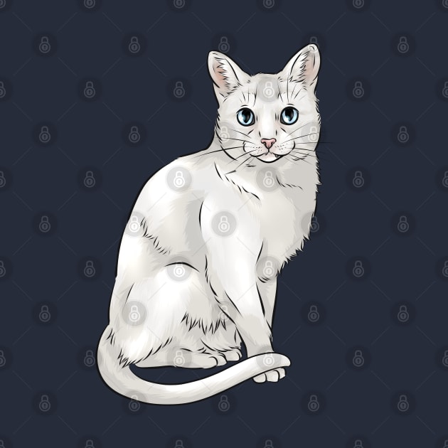 Cute White Cat with Blue Eyes by Shirin Illustration