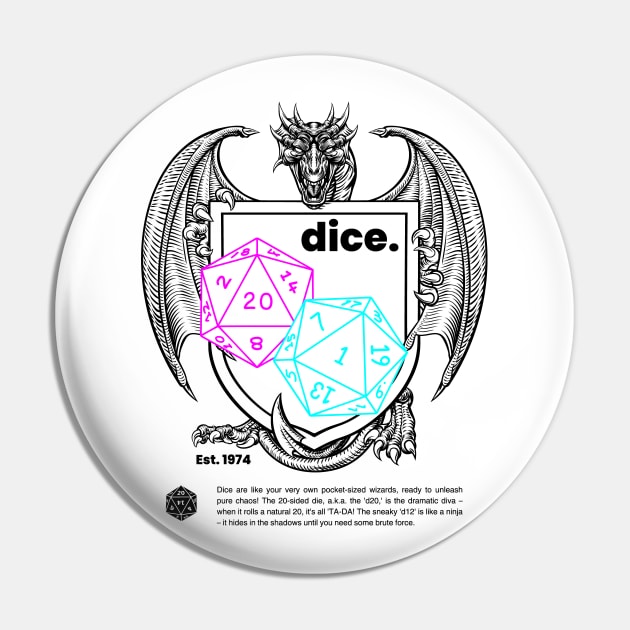 Board Game Dragon Dice Lover Black Pin by Pink Syrup Workshop