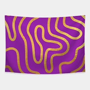 Purple Gold colored abstract lines pattern Tapestry