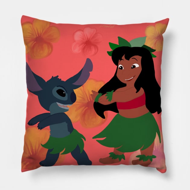 Lilo and Stitch (colored) Pillow by Tullola studios