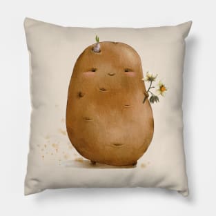 Cute potato. Creme background. Pillow