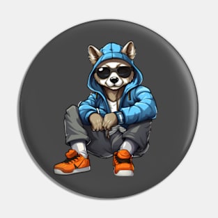 Hip pop dog wearing sunglasses and hoddie Pin