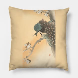 Peacock on a Blossoming Cherry Tree - Japanese Artwork Pillow