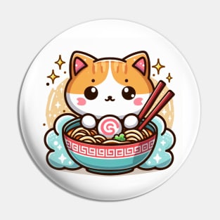 Cute little Neko Cat Eating Ramen Noodle Pin