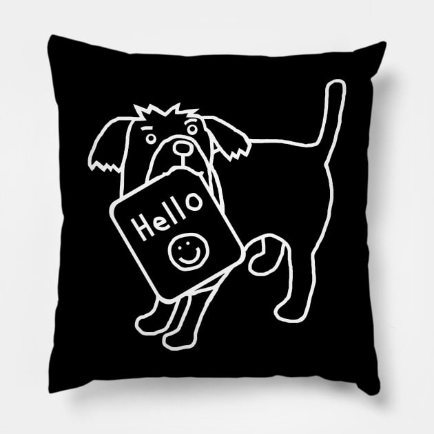 Whiteline Cute Dog Says Hello Pillow by ellenhenryart