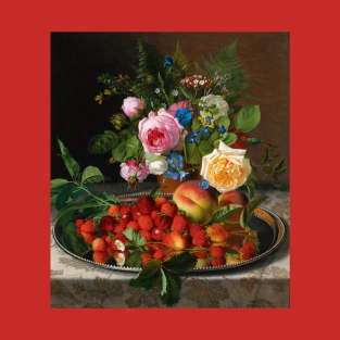 Still Life with Roses and Strawberries on a Silver Salver by Otto Didrik Ottesen T-Shirt