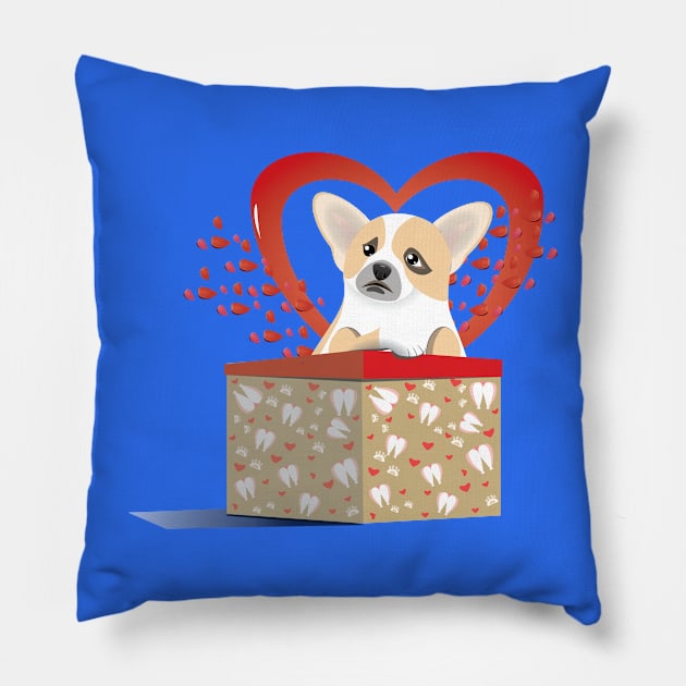 Puppy Corgi Valentine Pillow by Kanom-Tom