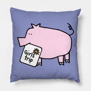 Cute Pink Pig goes on Girls Trip Pillow