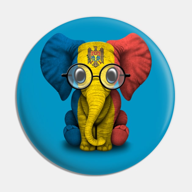 Baby Elephant with Glasses and Moldovan Flag Pin by jeffbartels