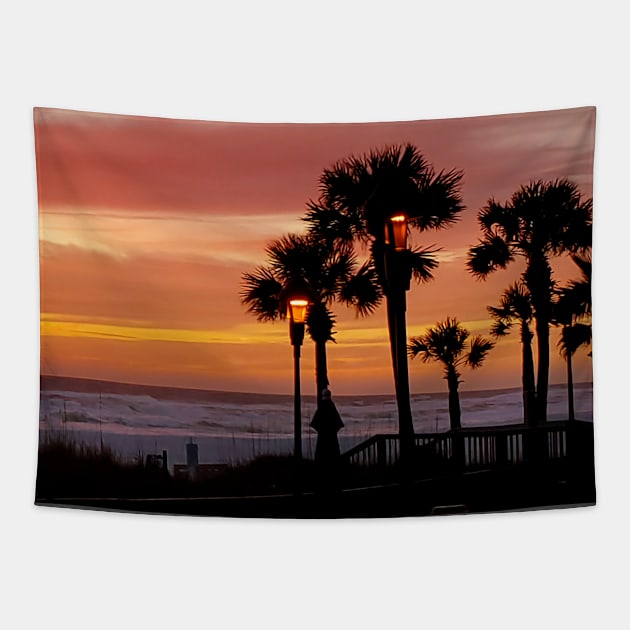 Multicolor Sunset in Palm Trees in Panama City Beach Florida Tapestry by SeaChangeDesign