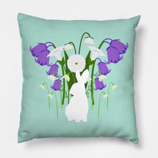 Bunny Silhouette and Spring Wildflowers Pillow