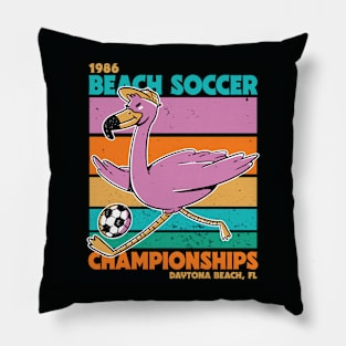 Retro Flamingo Beach Soccer Championships Retro Sunset Beach Pillow