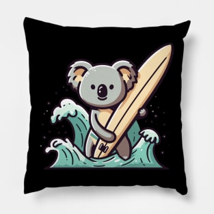 Cute koala with surfboard, koala bear surfing with sea waves, koala lover design, summer vacation Pillow