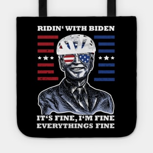 Bicycle Fall trap America Flag Sunglasses Ridin' with Biden It's Fine I'm Fine Everything It's Fine Tote