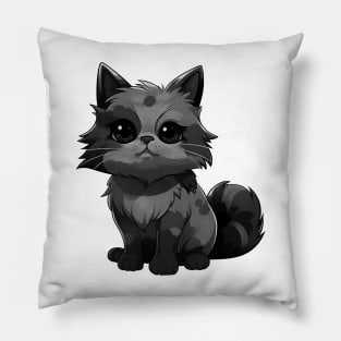 Cartoon black and white fluffy cat Pillow