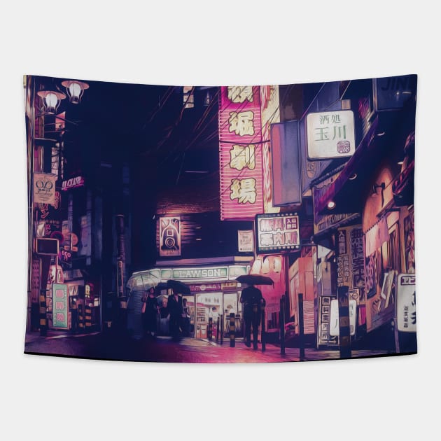 Tokyo Streets #2 (Anime Style) Tapestry by World Wonder