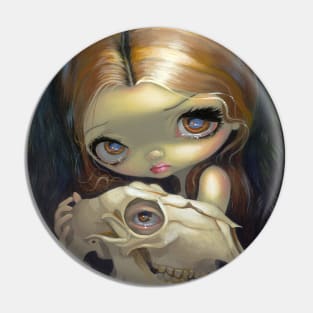 Chibi Girl Holiding Creepy Skull Pin