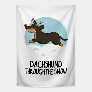 Dachshund Through The Snow Funny Christmas Pun Tapestry