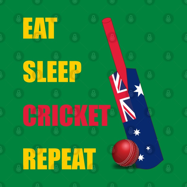 Eat Sleep Cricket Repeat Australia Flag Cricket Bat by DPattonPD