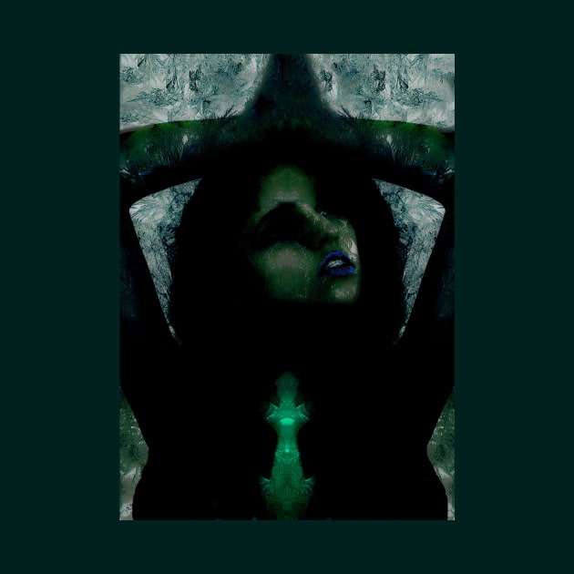 Portrait, digital collage, special processing. Beautiful but dark, like witch, woman. Tale. Green and blue. by 234TeeUser234
