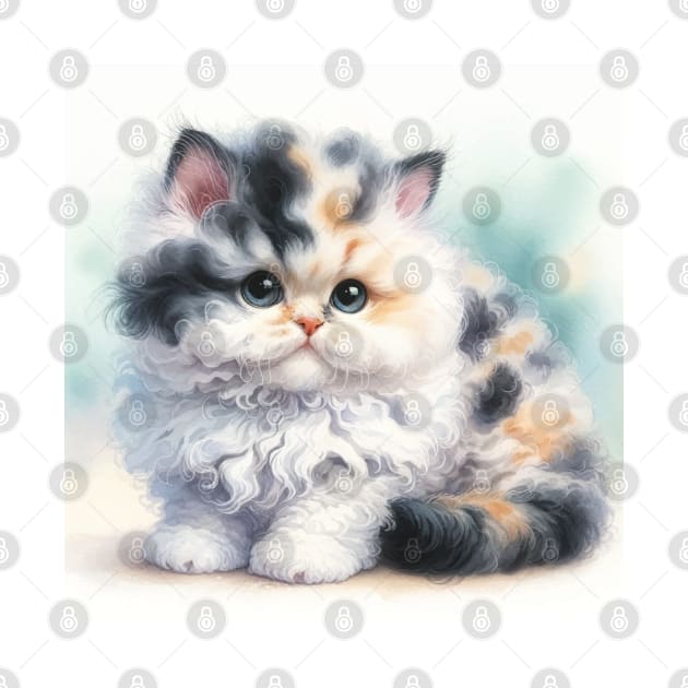 Selkirk Rex Watercolor Kitten - Cute Kitties by Aquarelle Impressions