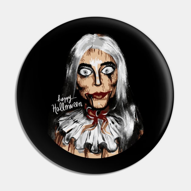 Happy Halloween Spooky Scary Ventriloquist  Costume Pin by Joker & Angel