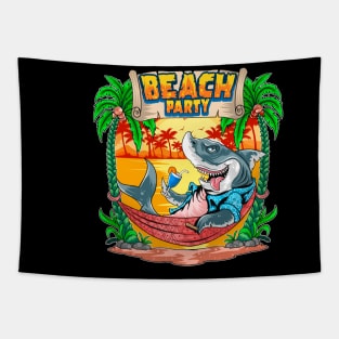 Shark in the summer beach party Tapestry