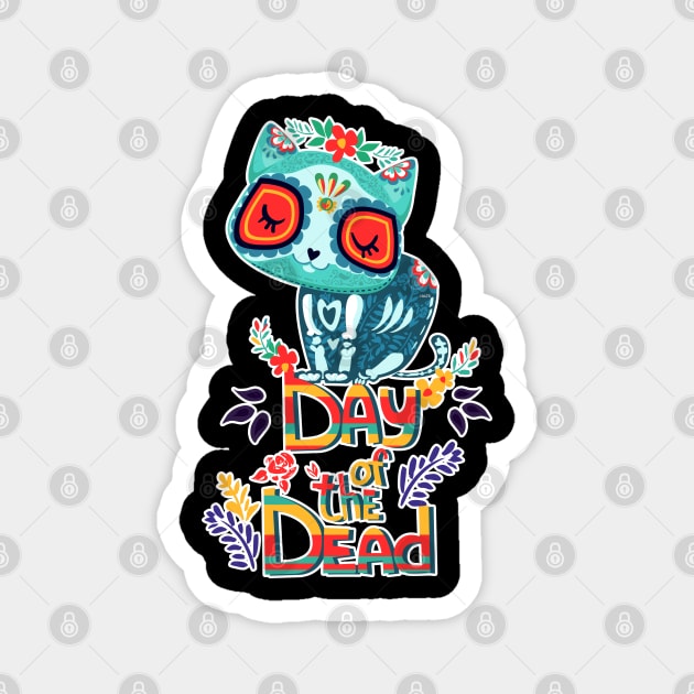 Sugar Skull Cat Day of the Dead Dia de los Muertos Cute Magnet by creative
