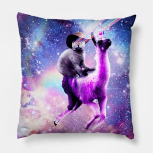 Laser Eyes Outer Space Cat Riding On Llama Unicorn Pillow