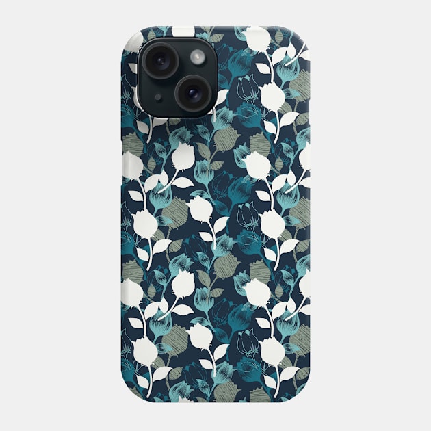 Vintage floral night garden pattern Phone Case by FlinArt